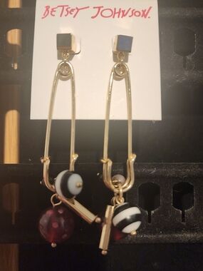 Betsey Johnson Gold-Tone Drop Earrings with Black, White & Burgundy Beads